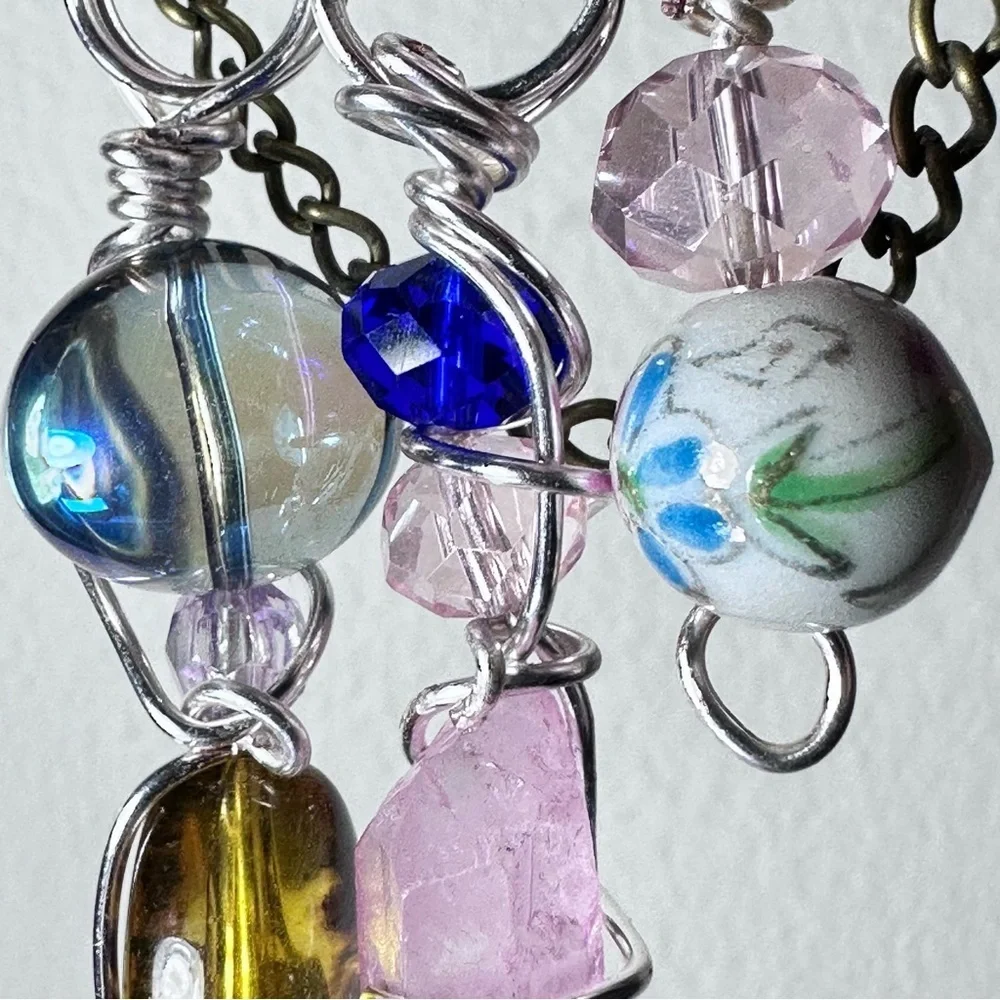 Artisan Pink Crystal Brooch | Hand Crafted | Glass Beads Pin Wire-Wrapped OOAK